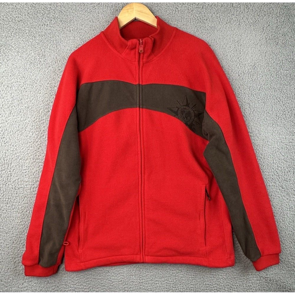 Vintage OakleyY2K Compass Logo Full-Zip Fleece Jacket Mens Medium Red